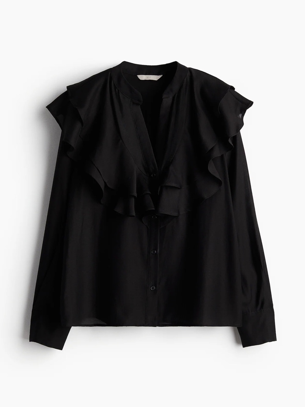H&M Black Ruffle-Shoulder Button-Down Blouse